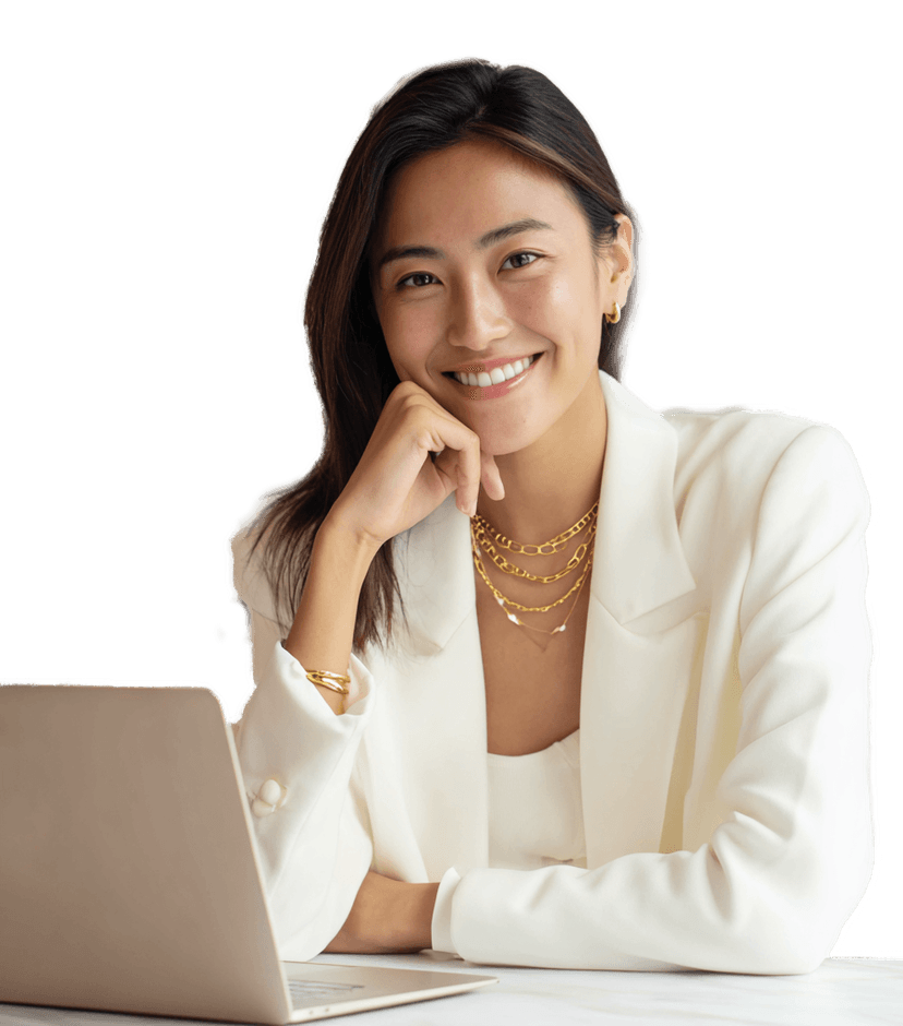 Smiling woman working on a laptop